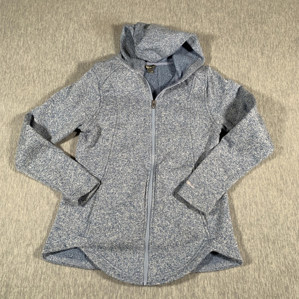 Eddie Bauer Jacket Womens Medium Blue Sweater Fleece Hooded Full Zip Thumbholes